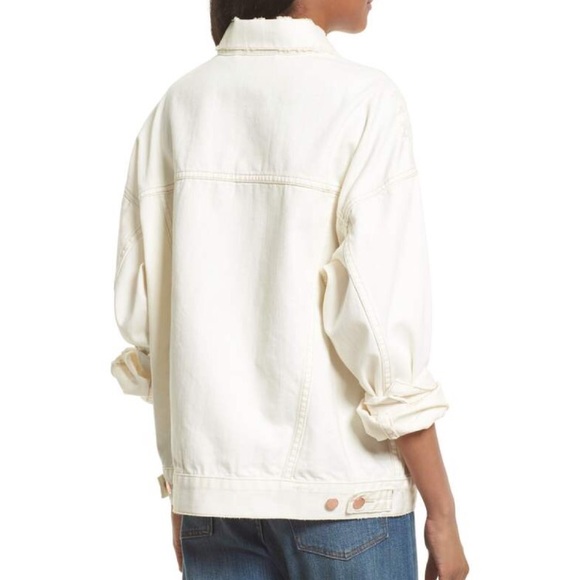 NWT Free People Denim Trucker Jacket in White - Picture 2 of 4